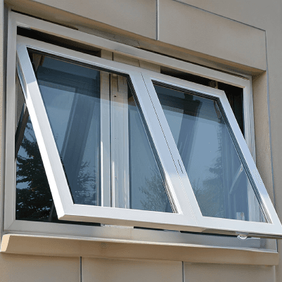 uPVC awning window installed and opened on a building exterior