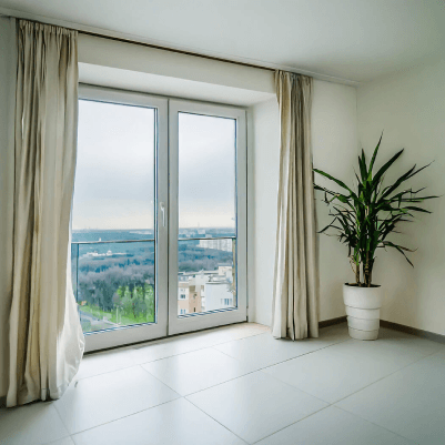 Bright room with a uPVC balcony door overlooking the city