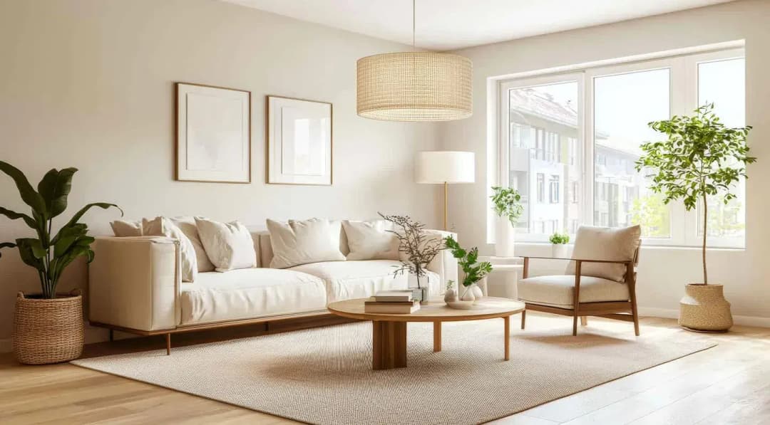 Bright living room with a white-finish uPVC window